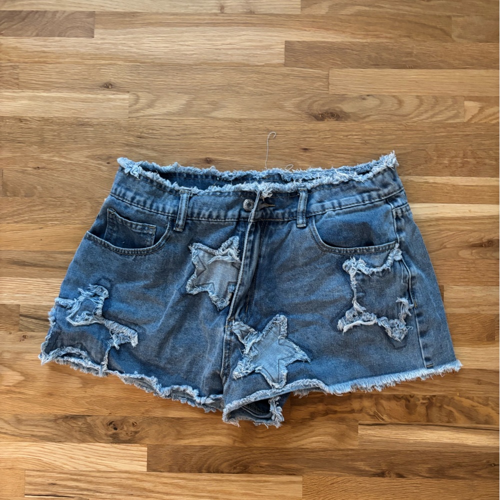 SHEIN Blue Star-Embellished Jean Shorts
